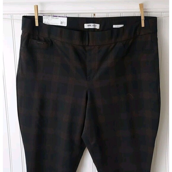 🆕‎ NINE WEST Womens Stretch Skinny Jeans Jeggings Pull On Plaid Black Brown XXL - Picture 2 of 13